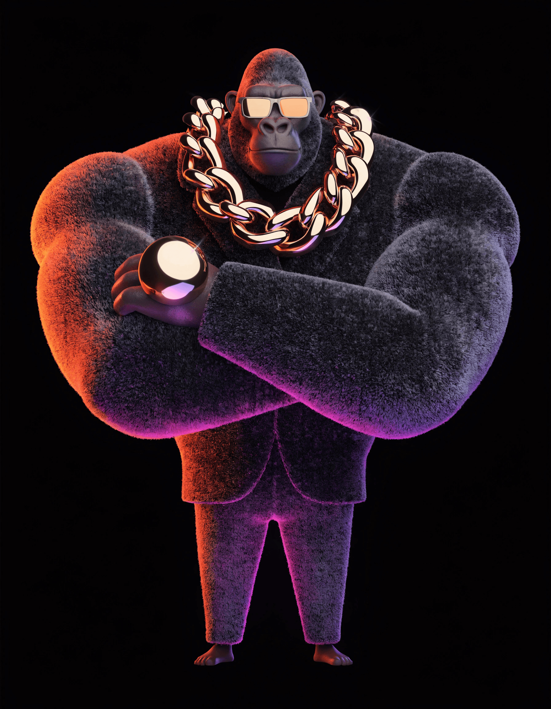A confident gorilla in sunglasses and a gold chain — your smartest hire.